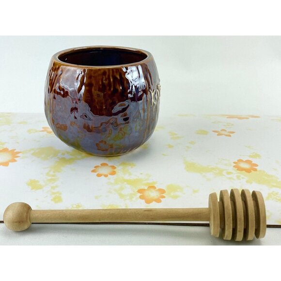 Vintage 60s honey jar, Kon Tiki pottery with wooden spoon, no lid - Picture 5 of 9